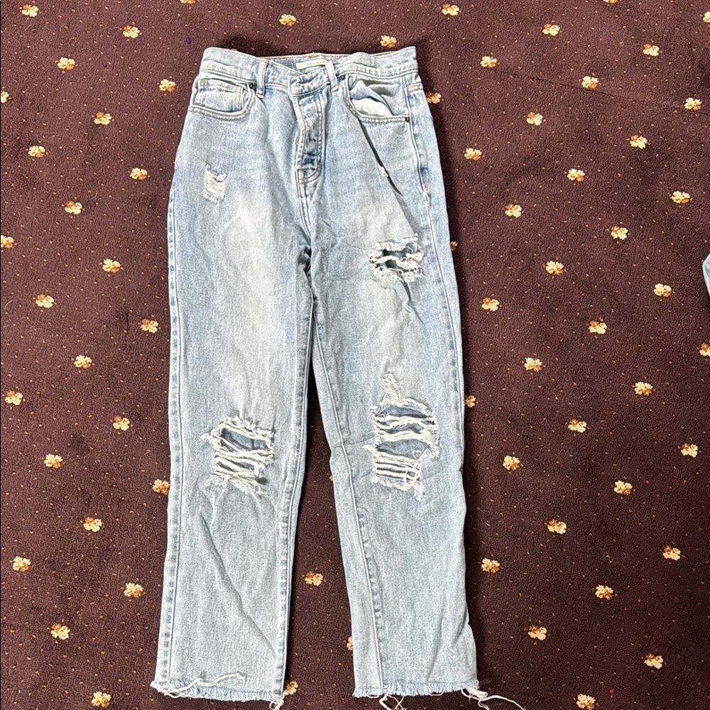 PacSun High Rise Blue Jeans with Distressed Details